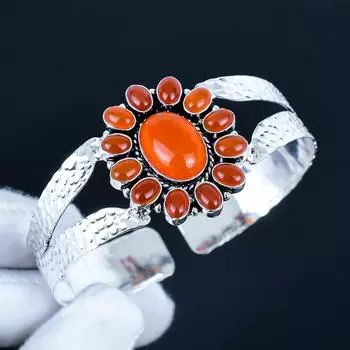 Сердолик Драгоценный камень Ручная работа Манжета Браслет из серебра 925 пробы, Браслет в форме цветка из сердолика для жены, Унисекс браслет для вечеринки, подарок 7 красный
