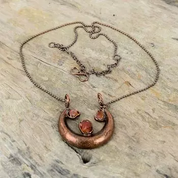 Сердолик, грубое ожерелье, гальваническое медное ожерелье, ювелирные изделия из драгоценных камней, регулируемая цепочка, ожерелье ручной работы, гальваническое ювелирное изделие