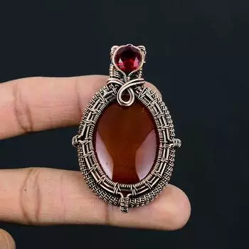 Сердолик и гранат, драгоценный камень, кулон ручной работы из чистой медной проволоки, ювелирное изделие для женщин 2.56 Inches красный