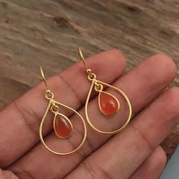 Сердолик с драгоценным камнем из желтого золота с покрытием из 100% стерлингового серебра 925 пробы ручной работы золотой/жёлтый