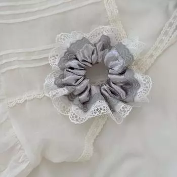 Серебристая глянцевая тканевая повязка для волос в стиле ретро, квадратный платок-бант, кружевной край, текстура кольца толстой кишки, аксессуары для волос, новая повязка на голову, взрослая