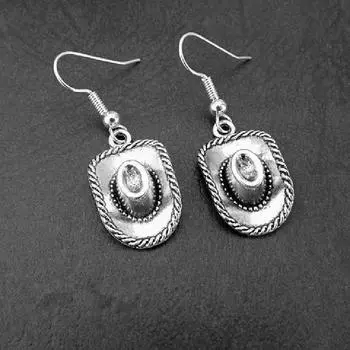 Серебристая ковбойская шляпа, дизайнерские висячие серьги, ювелирные изделия из сплава, модный подарок в стиле ретро в западном стиле для женщин и девочек