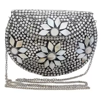 Серебристая металлическая бисерная этническая сумочка Девичья свадебная сумка сумка через плечо для женщин/девушки вечерний клатч Металлические клатчи Винтажная латунь
