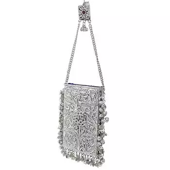 Серебристая металлическая сумка Держатель для мобильного телефона Чехол-кошелек для телефона и Крючок для сари для женщин Клатч для сари