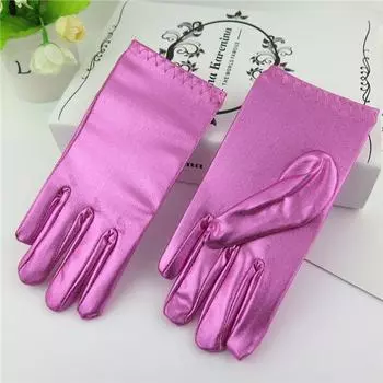 Серебристо-белые блестящие детские перчатки для выступлений Kids/pink [patent leather]] All yards