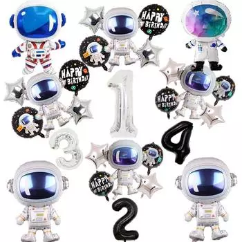 Серебристо-черный 0-9 цифровой космический астронавт тематика детский день рождения праздничный подарок игрушка звезда фольгированный шар украшение набор принадлежности Astronaut 1pcs A