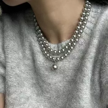 Серебристо-серое ожерелье из ракушек, женская длинная цепочка-джемпер в сочетании с аксессуарами для пожилых людей, двухслойные ювелирные изделия 85CM