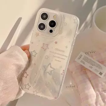 Серебристо-серый элегантный чехол для телефона Lucky Little Star iPhone15 14promax совместим и подходит для 13/12/11 15promax серебряный