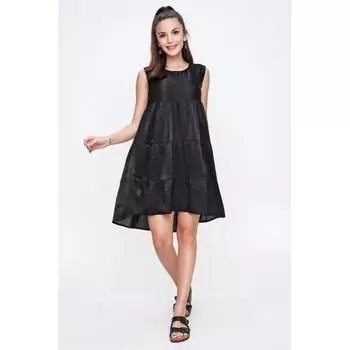 Серебристое платье без рукавов с оборками