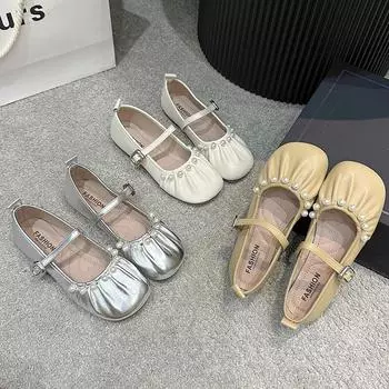 Серебристые французские нежные маленькие кожаные туфли женские весенне-летние новые вечерние туфли с юбкой на плоской подошве туфли Мэри Джейн 35