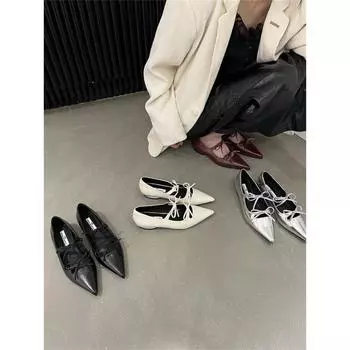 Серебристые маленькие кожаные туфли в стиле знаменитостей, женская пара туфель-бини с бантом, весенняя и летняя одежда, туфли Мэри Джейн 35 красный