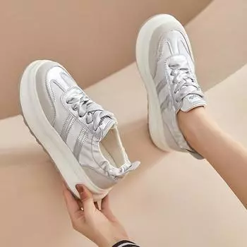 Серебристые немецкие кроссовки для женщин, весенняя новая мода, универсальные противоскользящие спортивные повседневные разноцветные белые туфли на шнуровке 35