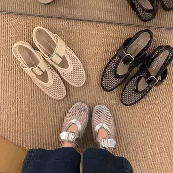 Серебристые плоские сетчатые туфли Мэри Джейн женские туфли весна 2025 новые дышащие балетки нежные вечерние туфли 35 серебряный