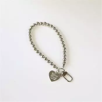 Серебристые ремешки для мобильного телефона Серебристый шнурок для телефона с сердечком Веревка с бусинами для телефона Подвески для телефона в виде сердечек Keychain
