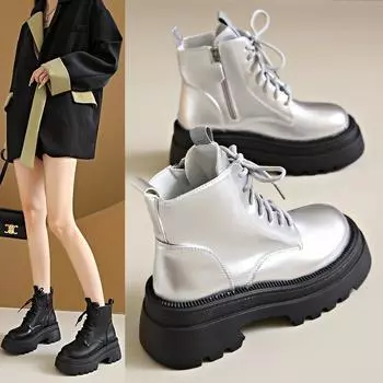 Серебристые сапоги с толстой подошвой, модные и удобные женские низкие сапоги, короткие сапоги 35 серебряный