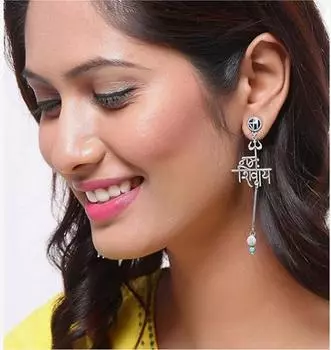 Серебристые серьги Мокша Намаха Шивая с оксидированным покрытием