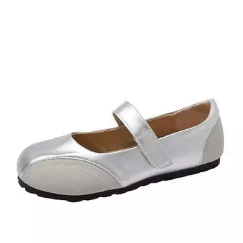 Серебристые туфли на плоской подошве женские, новинка 2024 года, летние женские туфли Мэри Джейн на мягкой подошве, нежные вечерние туфли во французском стиле, туфли Doudou 35 серебряный