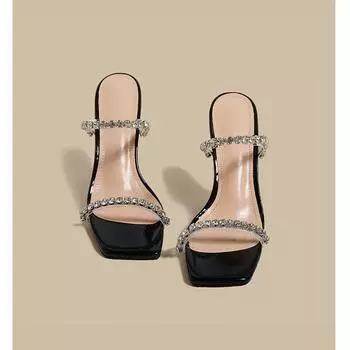 Серебристые туфли на высоком каблуке женские летние стразы слово с босоножками на высоком каблуке женские 2025 новые классные тапочки женская летняя одежда 35