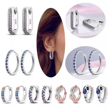 Серебристые U-образные двойные серьги-кольца с кубическим цирконием, сверкающие серьги-гвоздики для женщин, модные ювелирные изделия, подарок