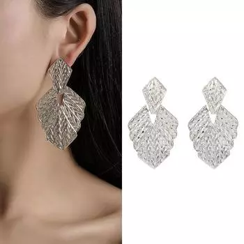 Серебристые висячие серьги с большим листом для женщин, новые утрированные тяжелые серьги-капли, плетеные полосатые серьги в форме щита серебряный