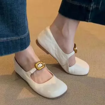 Серебристые женские туфли Мэри Джейн, модные, неглубокие, в стиле ретро, кожаные, женские, удобные, с мягкой подошвой, балетки, обувь Graany 35 бежевый