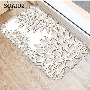 Серебристый, белый цветочный противоскользящий коврик для кухни, коврик для входной двери, фланелевый ковер, резиновый креативный коврик для дома, коврик