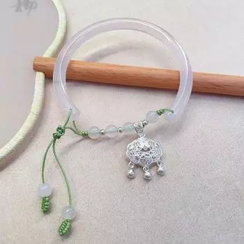 Серебристый браслет S925 Ping An Bell Bell Flush
