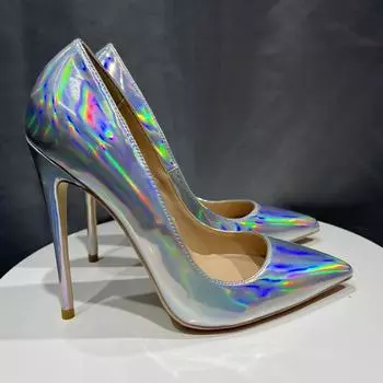 Серебристый цвет лакированная кожа 12 см сексуальные туфли на высоком каблуке Серебряный фантом зеркало, металл, цвет, серебро, мода неглубокий рот женщины 34
