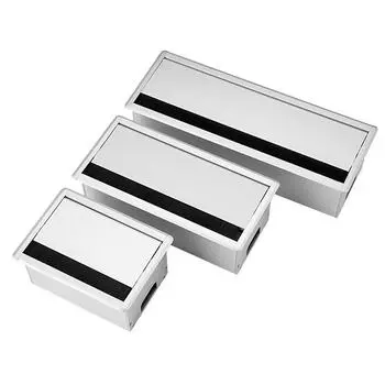 Серебристый стол из алюминиевого сплава, прямоугольный провод, втулка для кабеля, крышка отверстия, розетка с розеткой, черная щетка 120x200mm