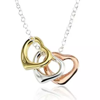 Серебро 925 3 цвета, подвески в виде сердца, цепочки и ожерелья для женщин, модные свадебные украшения