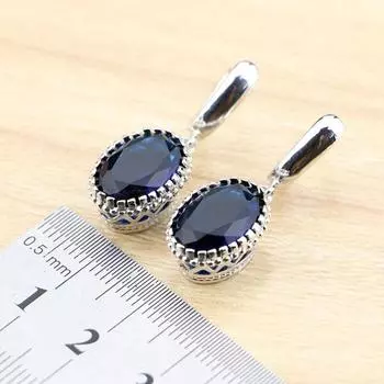 Серебро 925 Ювелирные Изделия Синий Цирконий Висячие Серьги Для Женщин Бесплатная Подарочная Коробка синий