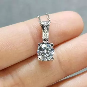 Серебро 925, оригинальный 1 карат, бриллиант, круглая бриллиантовая огранка, цвет D, кулон с муассанитом, ожерелье, цепочка с драгоценными камнями для женщин