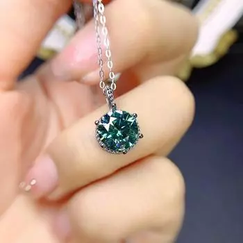 Серебро 925, оригинальный 2-каратный бриллиант, круглая бриллиантовая огранка, кулон с зеленым муассанитом, настоящее VVS1, изумрудное ювелирное изделие