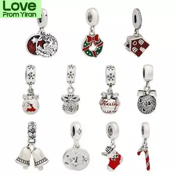 Серебро 925 пробы 100%Серебро 925 пробы 1 :1 Рождественский колокольчик носок Шарм DIY браслет ювелирные изделия Подарки Изготовление