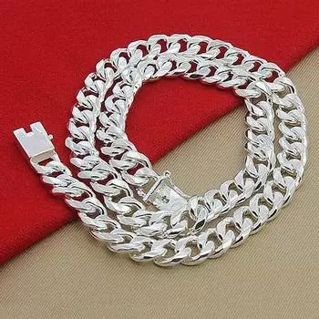 Серебро 925 пробы, 10 мм, 20/22/24 дюйма, кубинское ожерелье-цепочка для женщин и мужчин, модные украшения, подарки на день рождения 50cm
