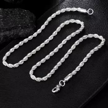 Серебро 925 пробы, 4 мм, витая змеиная цепочка, ожерелье для мужчин и женщин, ювелирные изделия, 16–30 дюймов 18inch 45cm