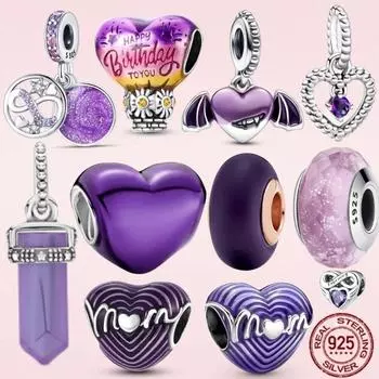 Серебро 925 пробы, фиолетовый стиль, мама, циркон, сердце, бесконечное очарование, вечные бусины, подходят для оригинального модного браслета, ювелирные изделия своими руками белый