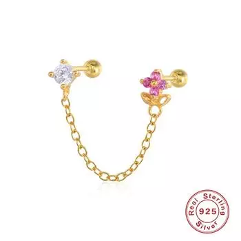 Серебро 925 пробы Кисточка Цепочка Цветок Бриллиант Пирсинг Ювелирные изделия Легкая роскошь Нить Пирсинг Хрящ Уха Гвоздик