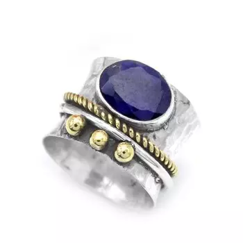 Серебро 925 пробы, кольцо с окрашенным сапфиром, ювелирные изделия ручной работы, кольцо-спиннер, массивные украшения, подарок для нее 6