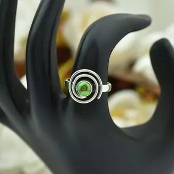 Серебро 925 пробы, круглое кольцо с драгоценным камнем из зеленой меди и бирюзы, дизайнерское кольцо ручной работы, эффектное кольцо, богемное кольцо, штабелируемое кольцо 6