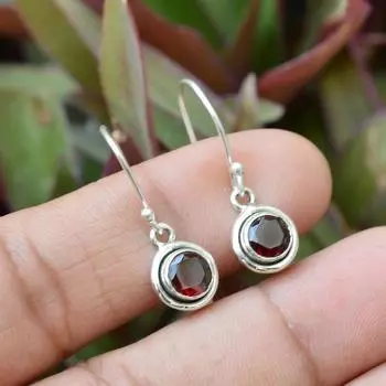 Серебро 925 пробы, Круглые серьги с драгоценными камнями с гранатом, Женские серьги, Подарок для нее, Серьги ручной работы, Серебряные украшения, Твердые серьги, Подарки для мамы