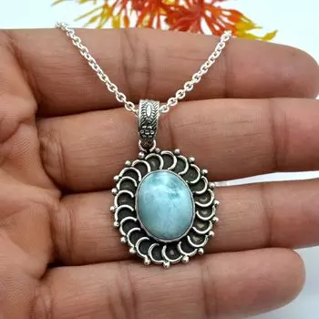 Серебро 925 пробы, Натуральный ларимар, Женское ожерелье, Ювелирные изделия из драгоценных камней, Ювелирные изделия в стиле бохо, Свадебный подарок, Серебряные украшения-подвески 18 Inch