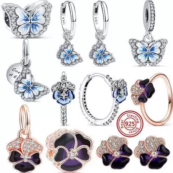 Серебро 925 пробы, новые цветы, короны, бабочки, сердечки, изящные бусины «сделай сам», подходят оригинальные подвески, браслет 925, ожерелье, весенние украшения