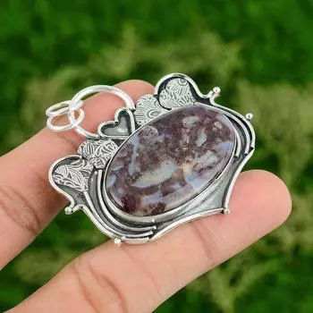 Серебро 925 пробы Овальный Натуральный Мукаит Арт Деко Сестра Безель Свадебная Подвеска