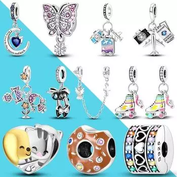 Серебро 925 пробы, подвески, туфли на высоком каблуке Sister Moon для путешествий, новый оригинальный браслет, светящаяся обувь для катания на коньках, сделай сам, крест, собака, кошка, бабочка белый