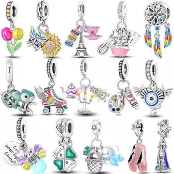 Серебро 925 пробы, разноцветные коньки с крыльями, подвески, бусины, меняющие температуру, хамелеон, висячие, подходят, оригинальные, новые ювелирные изделия для браслета