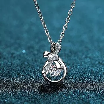 Серебро 925 пробы с бантом в форме бутылки, муассанит, подвеска, женское ожерелье с бриллиантом бриллиантовой огранки, проба 0,3 карата, цвет D, ожерелье с драгоценным камнем