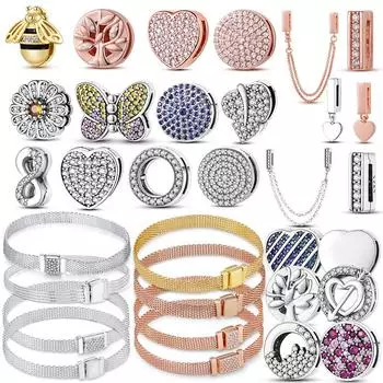 Серебро 925 пробы с блестящими зажимами, защитная цепочка, подвески, модные оригинальные браслеты с застежкой, сделай сам