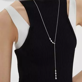 Серебро 925 пробы с геометрической глянцевой вогнутой и выпуклой текстурой, нерегулярное женское ожерелье-свитер, цепочка на ключицу с каплей воды 33cm серебряный