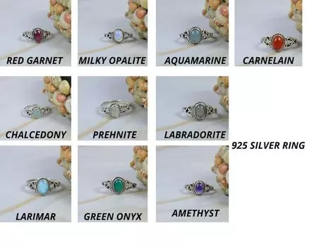 Серебро 925 пробы с натуральным гранатом/опалитом/аквамарином/сердоликом/халцедоном/пренитом/лабрадоритом/ониксом овальной формы минималистское кольцо в стиле бохо 6 фиолетовый